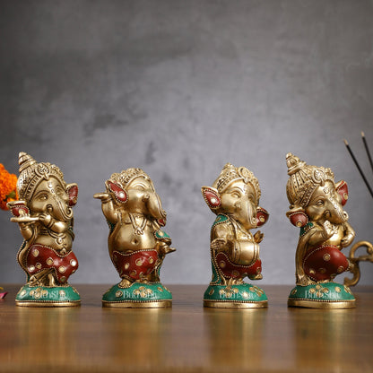 Baby Ganesha Brass Idols set 5 " Stonework - Budhshiv.com