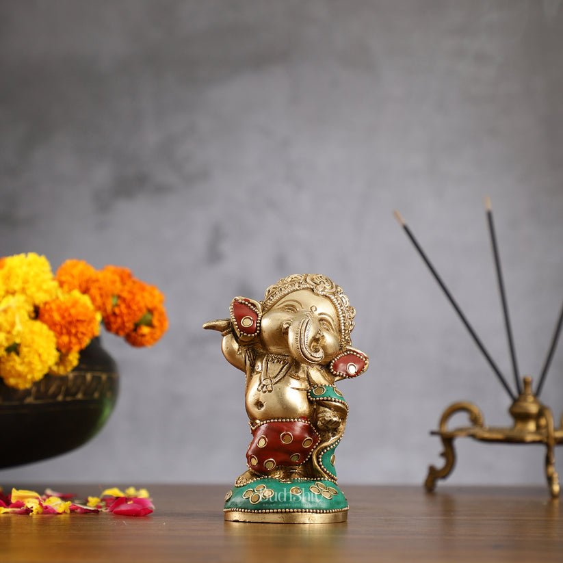 Baby Ganesha Brass Idols set 5 " Stonework - Budhshiv.com