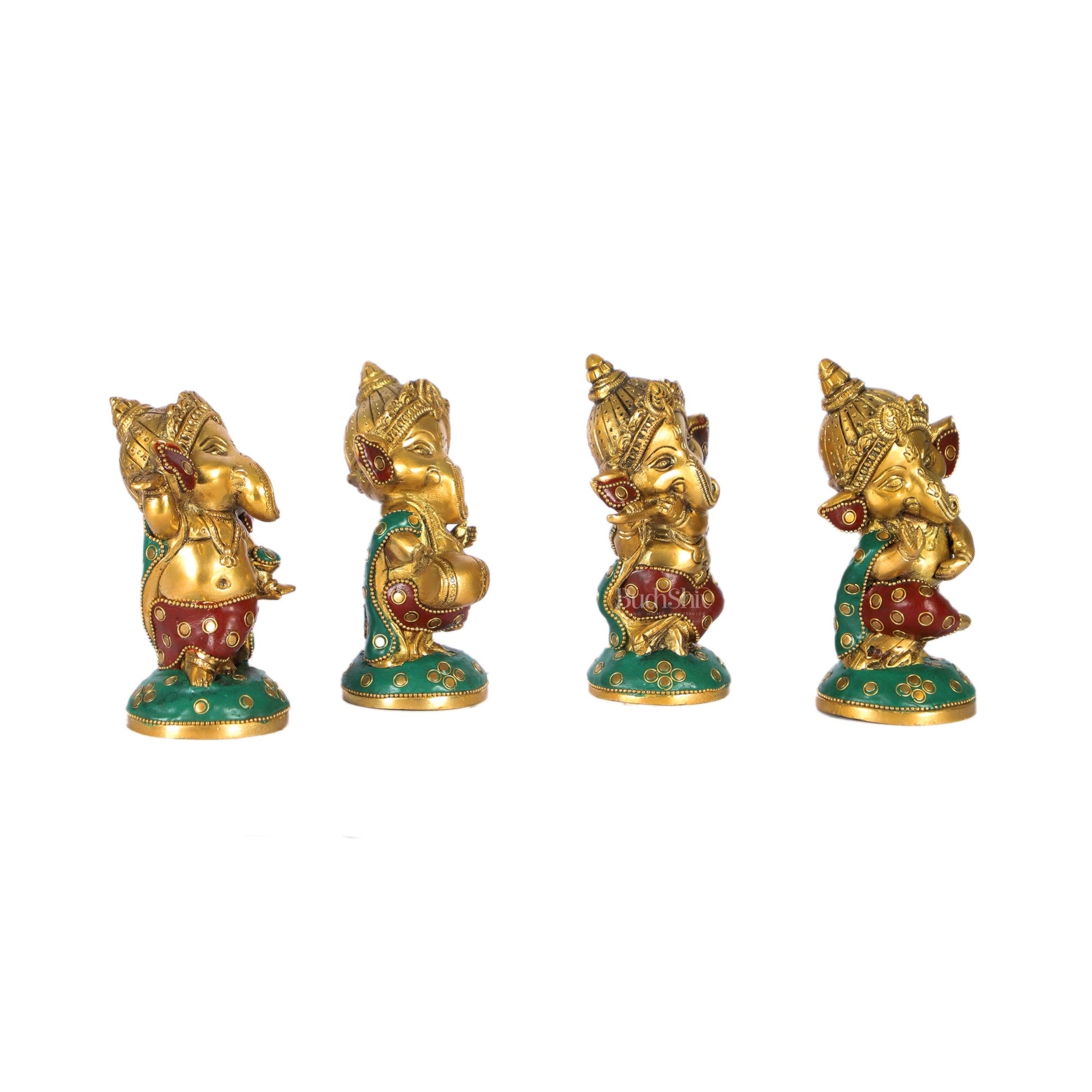 Baby Ganesha Brass Idols set 5 " Stonework - Budhshiv.com