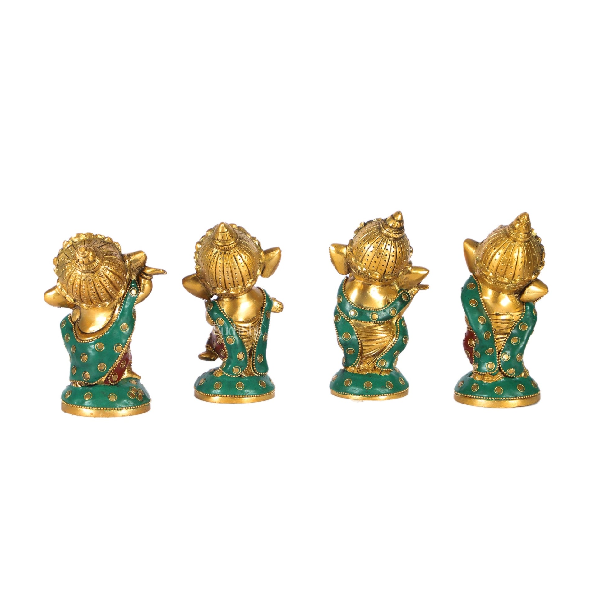 Baby Ganesha Brass Idols set 5 " Stonework - Budhshiv.com