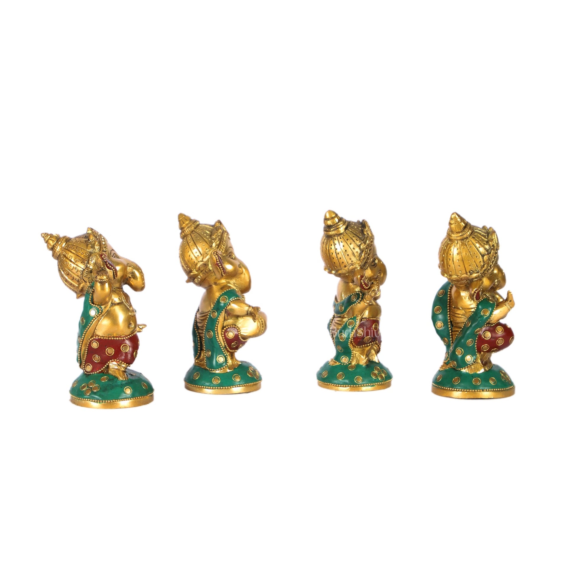 Baby Ganesha Brass Idols set 5 " Stonework - Budhshiv.com