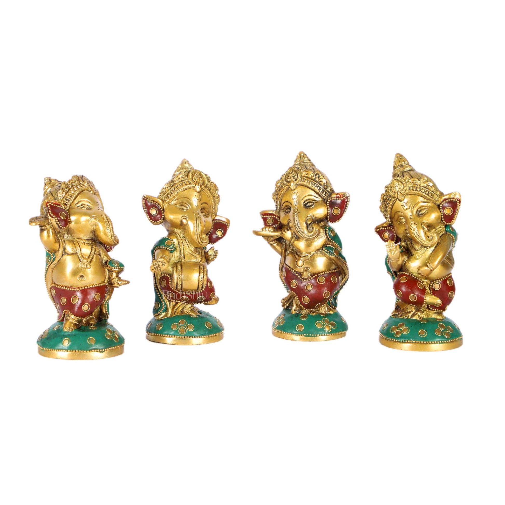 Baby Ganesha Brass Idols set 5 " Stonework - Budhshiv.com