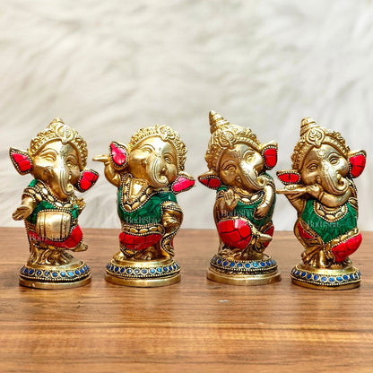 Baby Ganesha Brass Idols set 5 " Stonework - Budhshiv.com