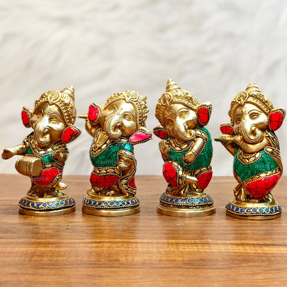 Baby Ganesha Brass Idols set 5 " Stonework - Budhshiv.com