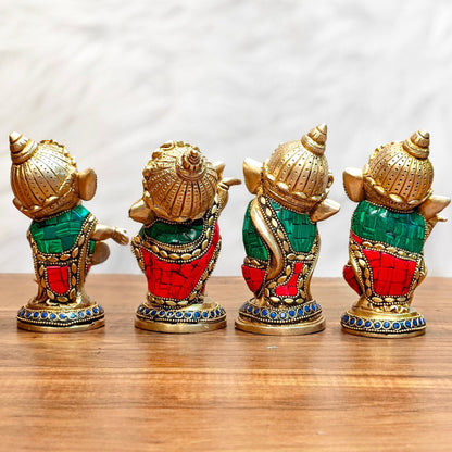 Baby Ganesha Brass Idols set 5 " Stonework - Budhshiv.com