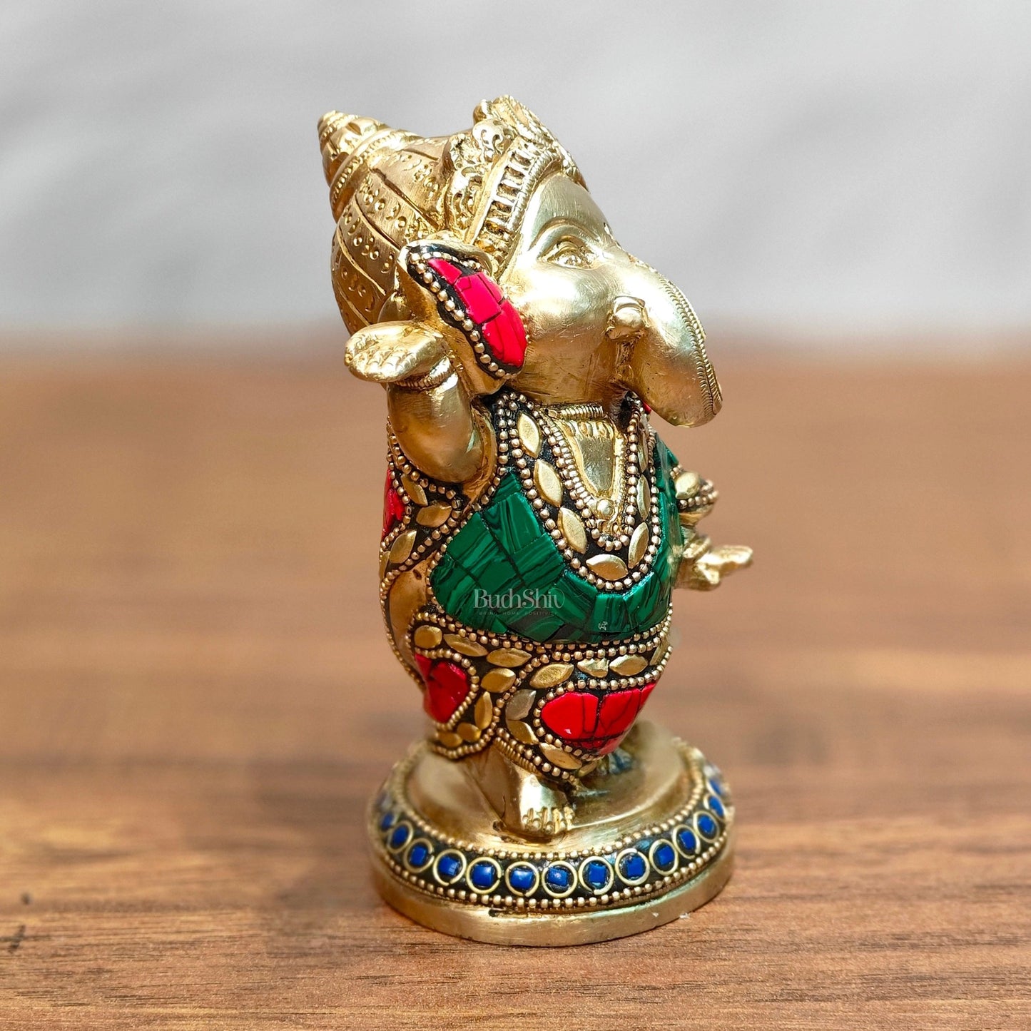 Baby Ganesha Dancing Brass Idol 5" Perfect for Office Desk, Study Table, Temple - stonework - Budhshiv.com