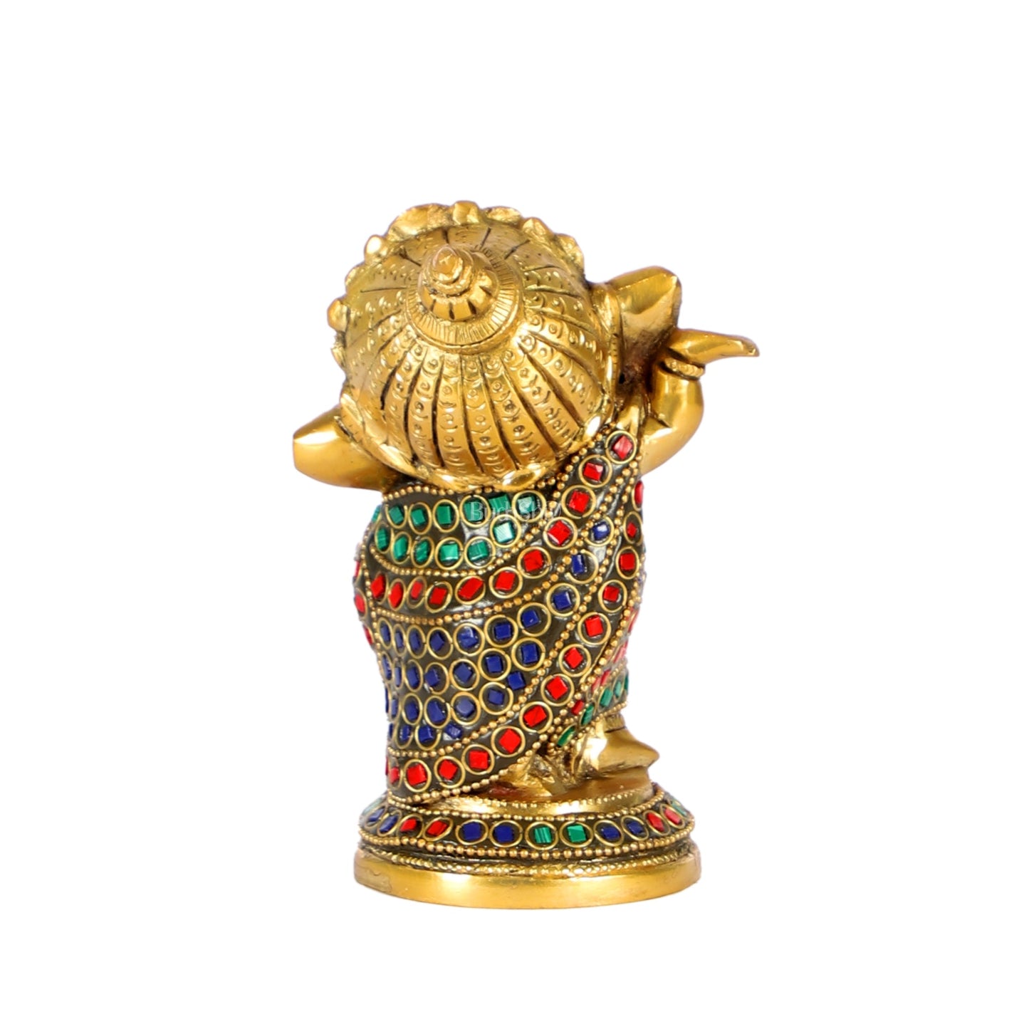 Baby Ganesha Dancing Brass Idol 5" Stonework and brass rings - Budhshiv.com