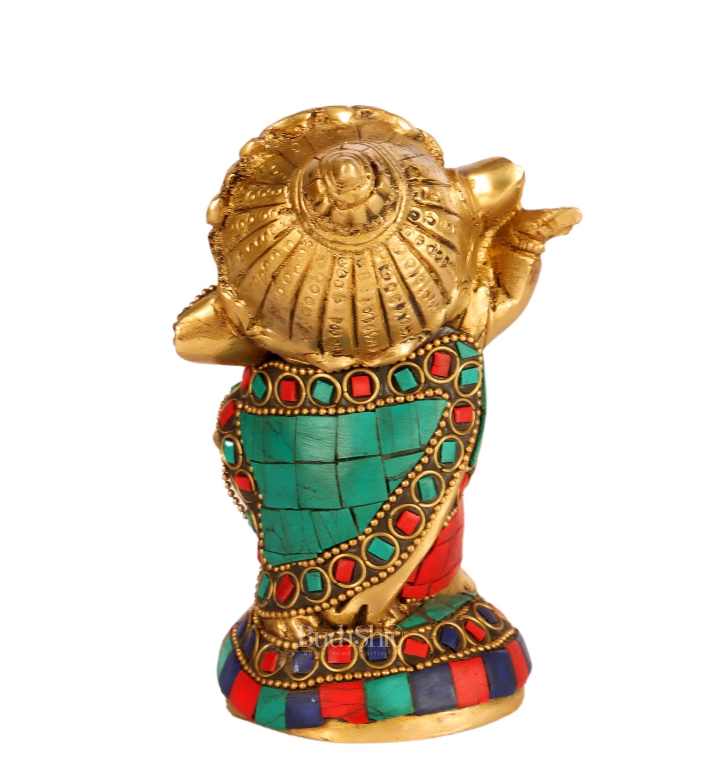 Baby Ganesha Dancing Brass Idol 5" Stonework - Budhshiv.com