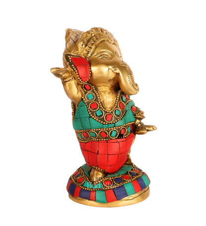 Baby Ganesha Dancing Brass Idol 5" Stonework - Budhshiv.com