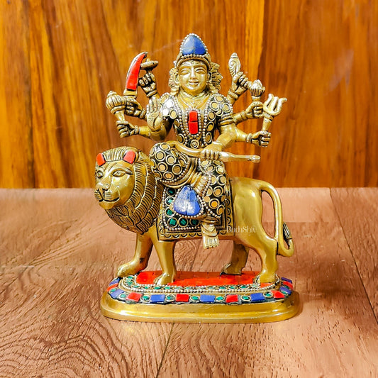 Beautiful Brass Durga Statue 7 Inch | Devi Durga Sculpture | Stonework - Budhshiv.com