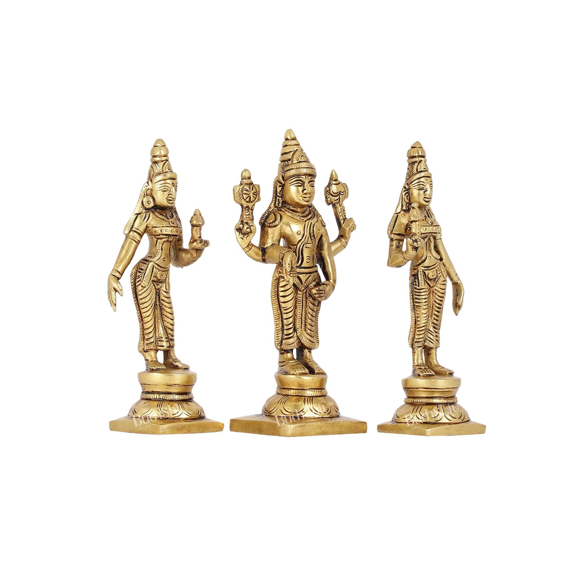 Beautiful Brass Lord Balaji Statue with Bhudevi and Sridevi | 5" Height - Budhshiv.com