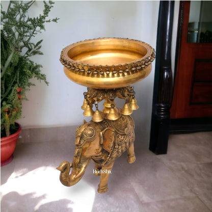 Beautiful Brass Urli with Engraved Elephant | Decorate Your Home with Elegance - Budhshiv.com
