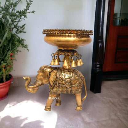 Beautiful Brass Urli with Engraved Elephant | Decorate Your Home with Elegance - Budhshiv.com