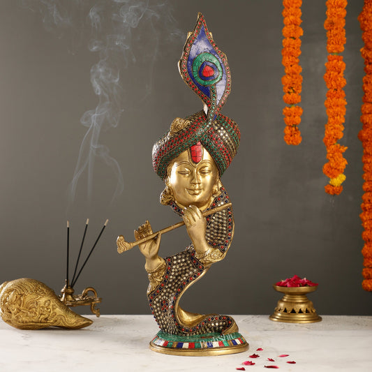 Beautiful Krishna Brass Idol Showpiece 20" - Budhshiv.com