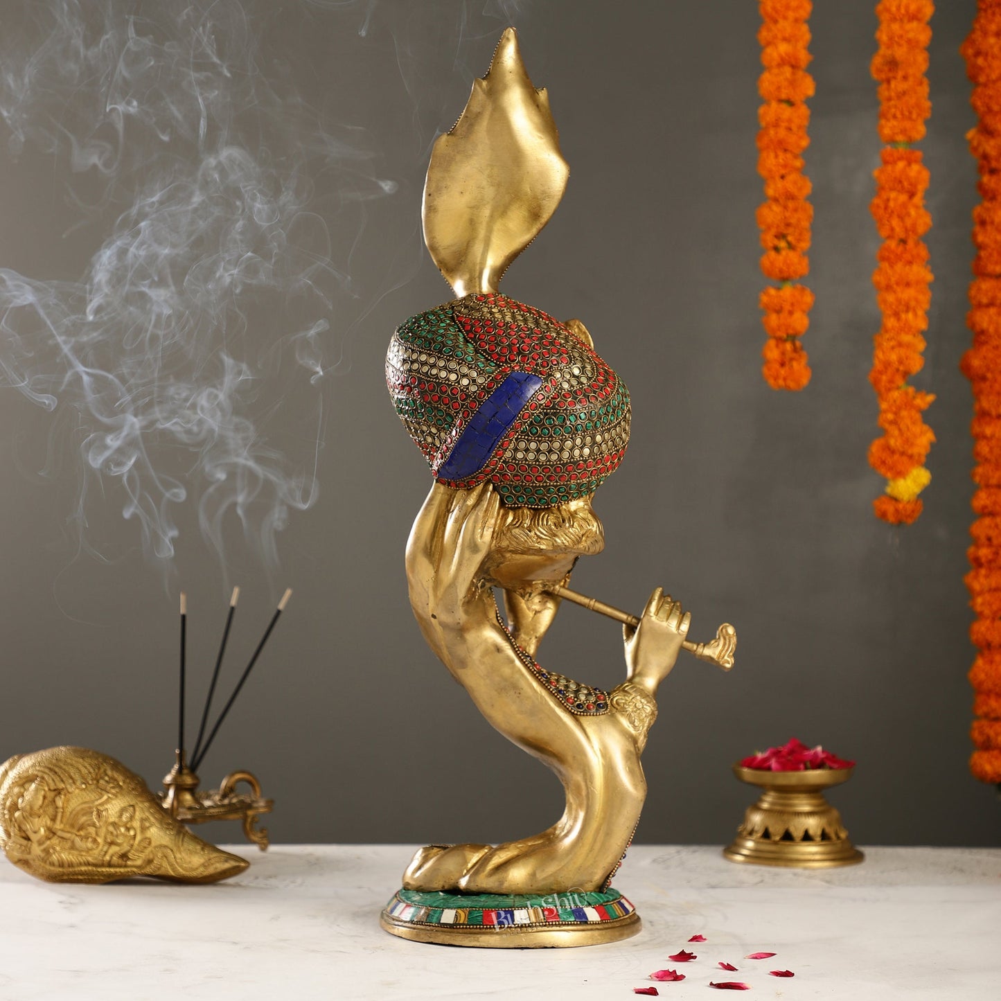 Beautiful Krishna Brass Idol Showpiece 20" - Budhshiv.com