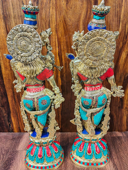 Beautiful Radha Krishna Idol meenakari stonework 25 inch - Budhshiv.com