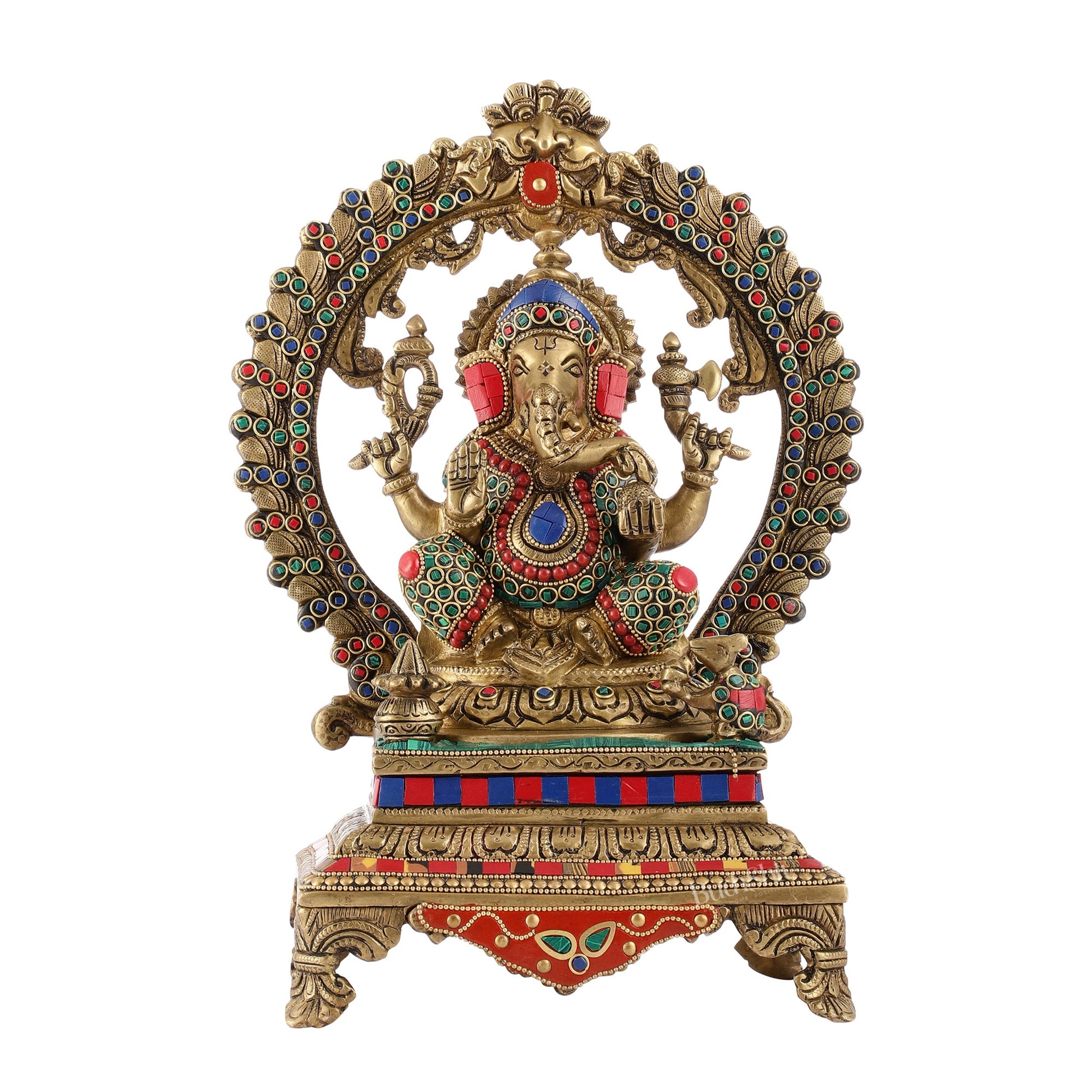 Beautifully Handcrafted Ganesha Statue on Throne with Yali Prabhavali 14" Stonework - Budhshiv.com