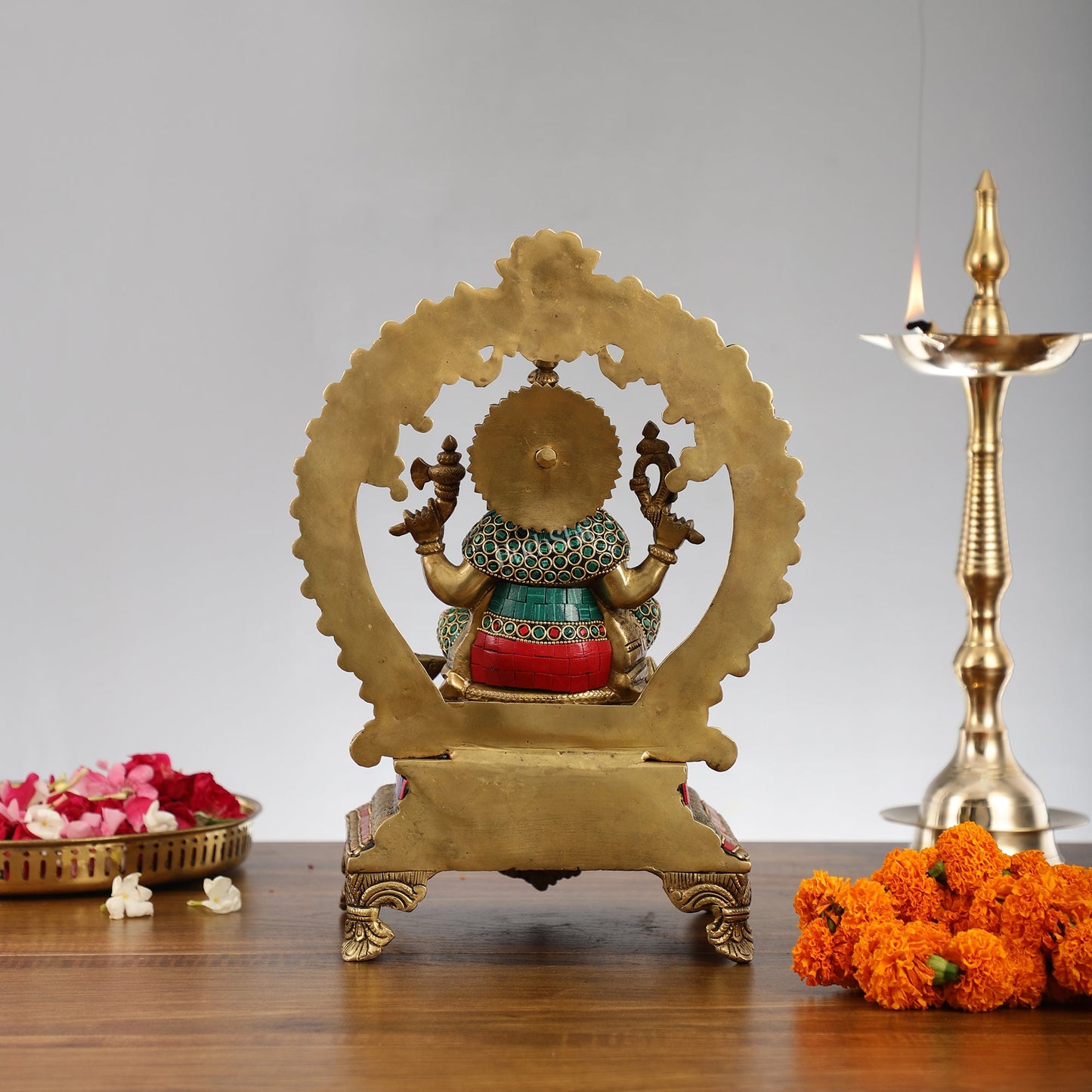 Beautifully Handcrafted Ganesha Statue on Throne with Yali Prabhavali 14" Stonework - Budhshiv.com