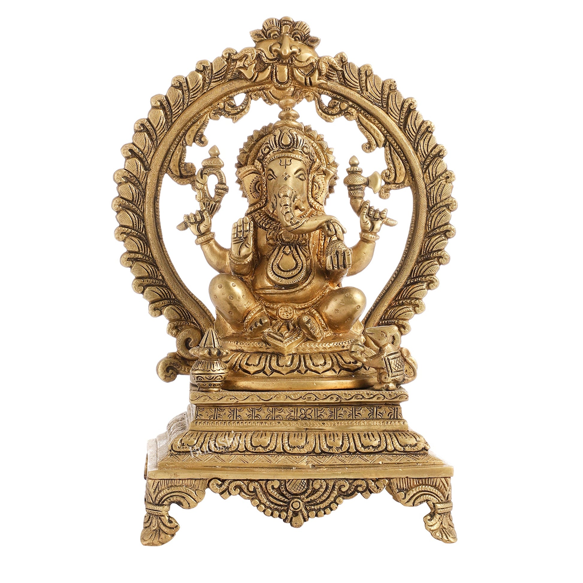 Beautifully Handcrafted Ganesha Statue on Throne with Yali Prabhavali 14" - Budhshiv.com