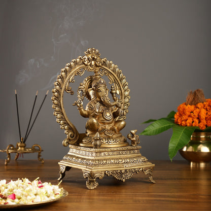 Beautifully Handcrafted Ganesha Statue on Throne with Yali Prabhavali 14" - Budhshiv.com