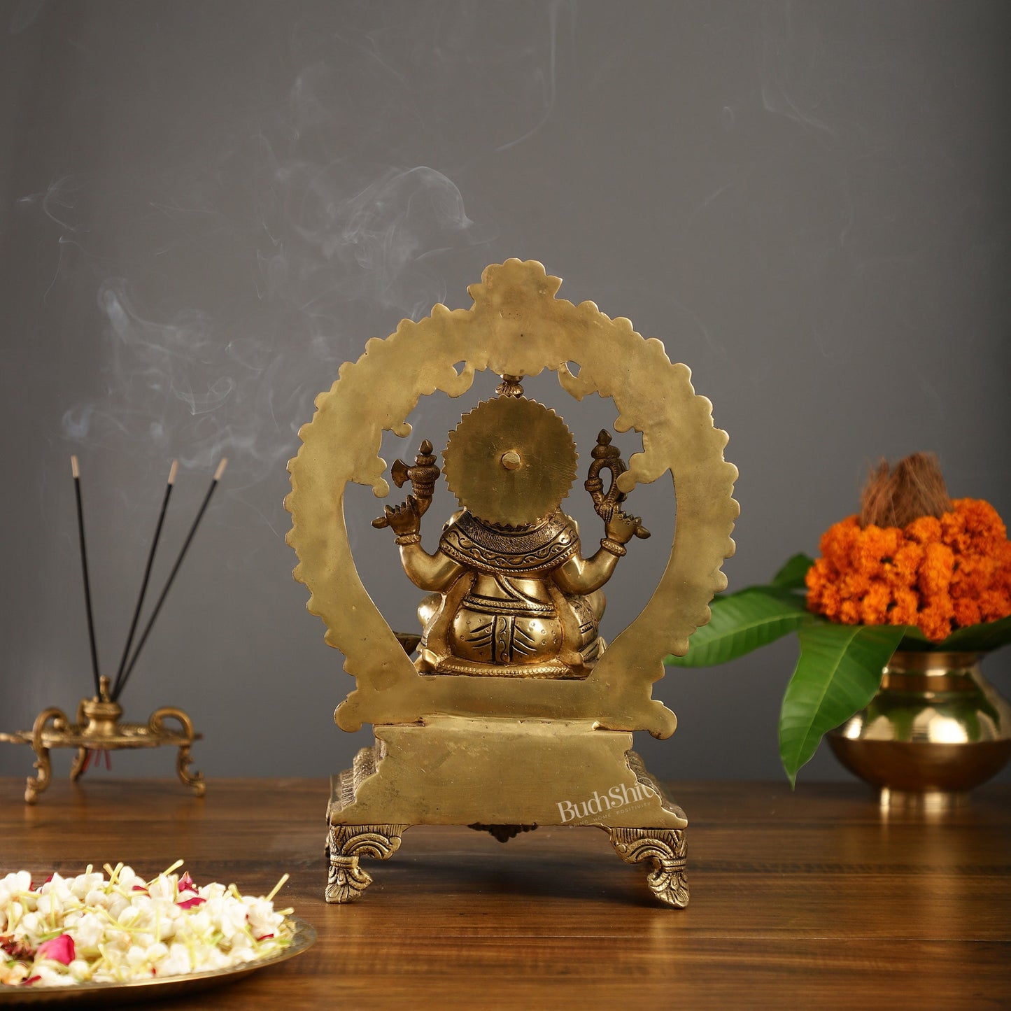 Beautifully Handcrafted Ganesha Statue on Throne with Yali Prabhavali 14" - Budhshiv.com