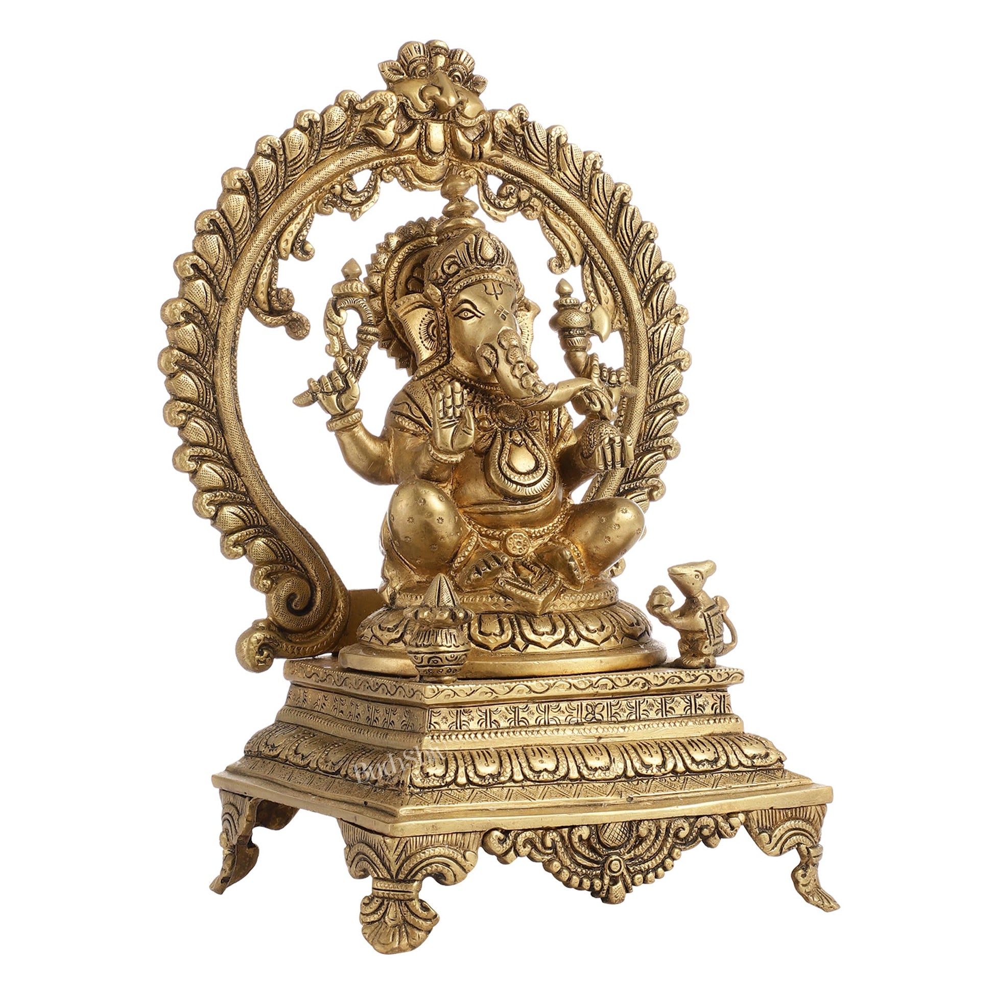 Beautifully Handcrafted Ganesha Statue on Throne with Yali Prabhavali 14" - Budhshiv.com