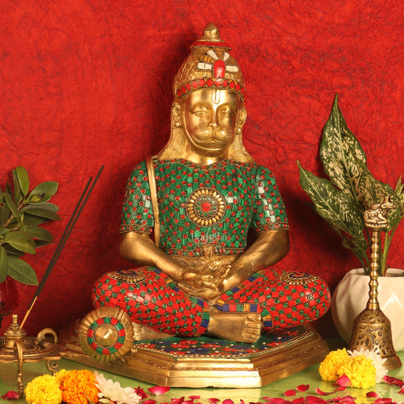 Beautifully Handcrafted Lord Hanuman Statue | Seated in Meditation | 16" Height - Budhshiv.com