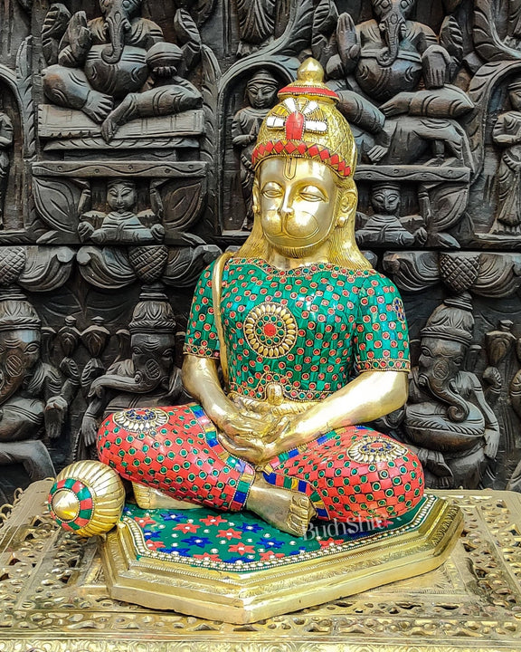 Beautifully Handcrafted Lord Hanuman Statue | Seated in Meditation | 16" Height - Budhshiv.com