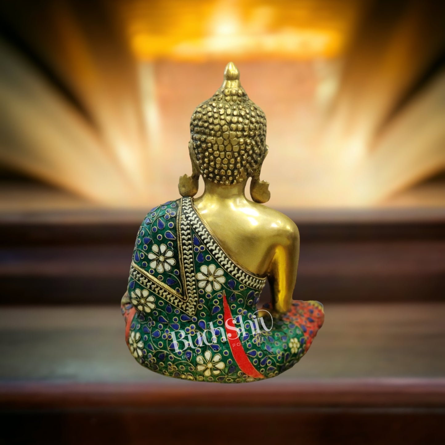 Blessing Buddha Brass Idol with Stonework Online - 16 inches - Budhshiv.com