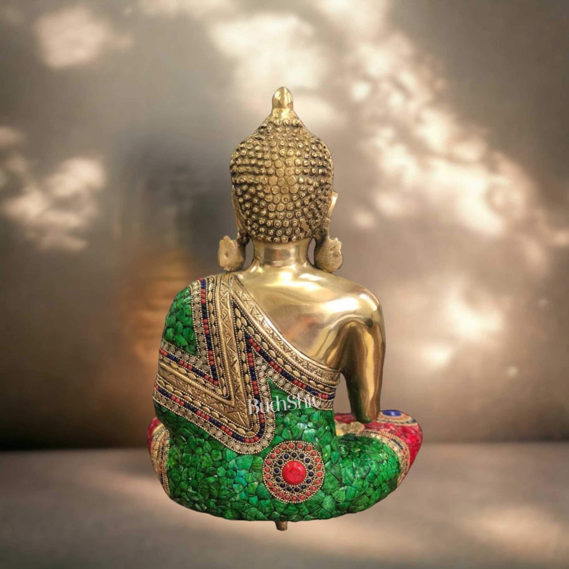 Blessing Buddha Brass Statue with Stonework 16 inches | BudhShiv - Budhshiv.com