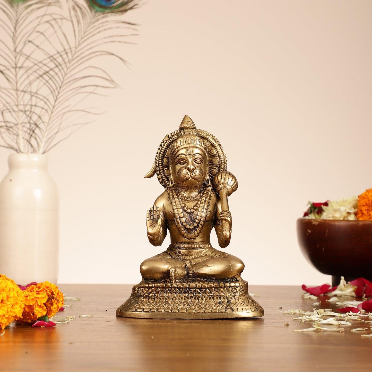 Brass Aashirwaad Blessing Hanuman idol 7" - Budhshiv.com