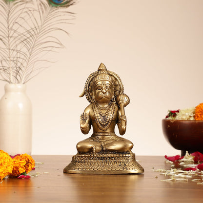 Brass Aashirwaad Blessing Hanuman idol 7" - Budhshiv.com