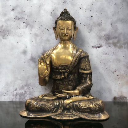 Brass Abhaya Mudra life-Story Buddha Statue 28" - Budhshiv.com