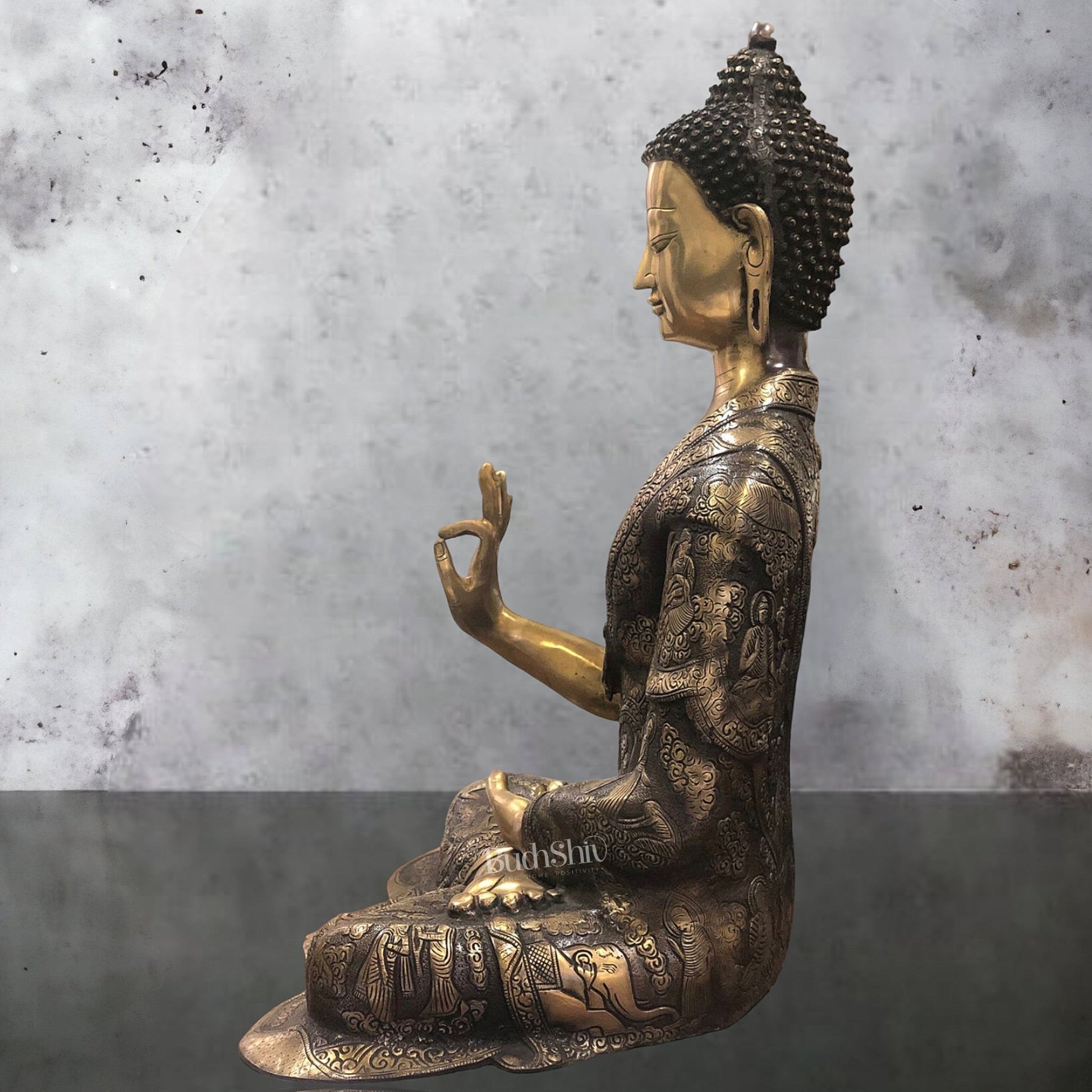 Brass Abhaya Mudra life-Story Buddha Statue 28" - Budhshiv.com