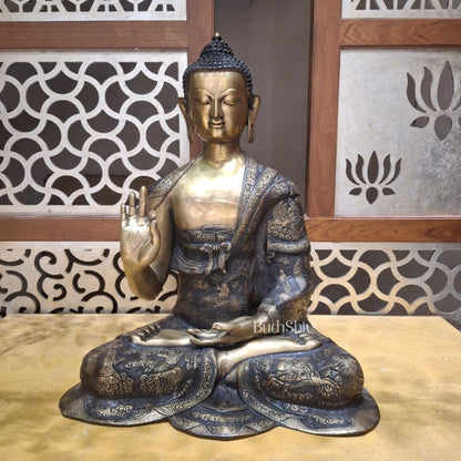 Brass Abhaya Mudra life-Story Buddha Statue 28" - Budhshiv.com