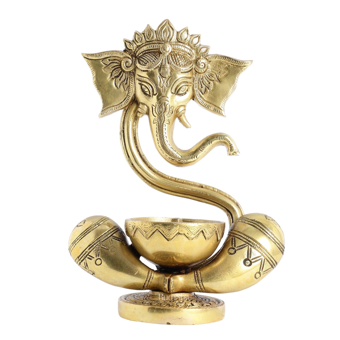 Brass Abstract Ganesha with Engraved Design Diya superfine - Budhshiv.com