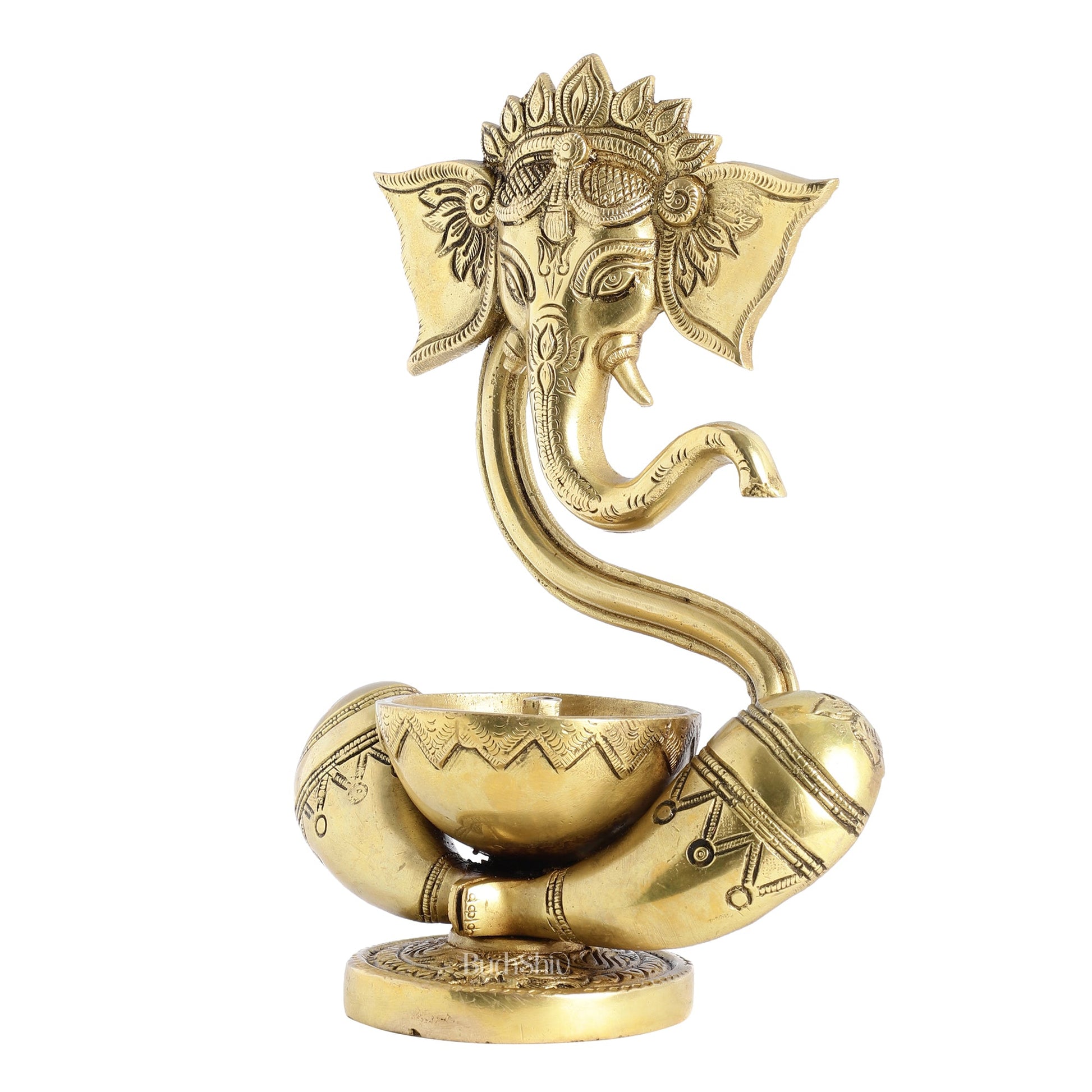 Brass Abstract Ganesha with Engraved Design Diya superfine - Budhshiv.com