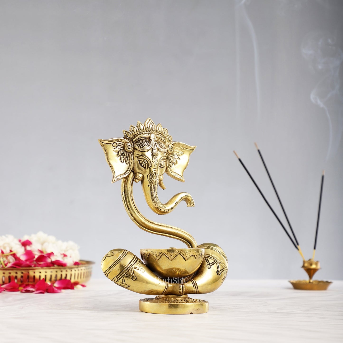 Brass Abstract Ganesha with Engraved Design Diya superfine - Budhshiv.com