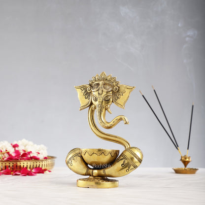 Brass Abstract Ganesha with Engraved Design Diya superfine - Budhshiv.com