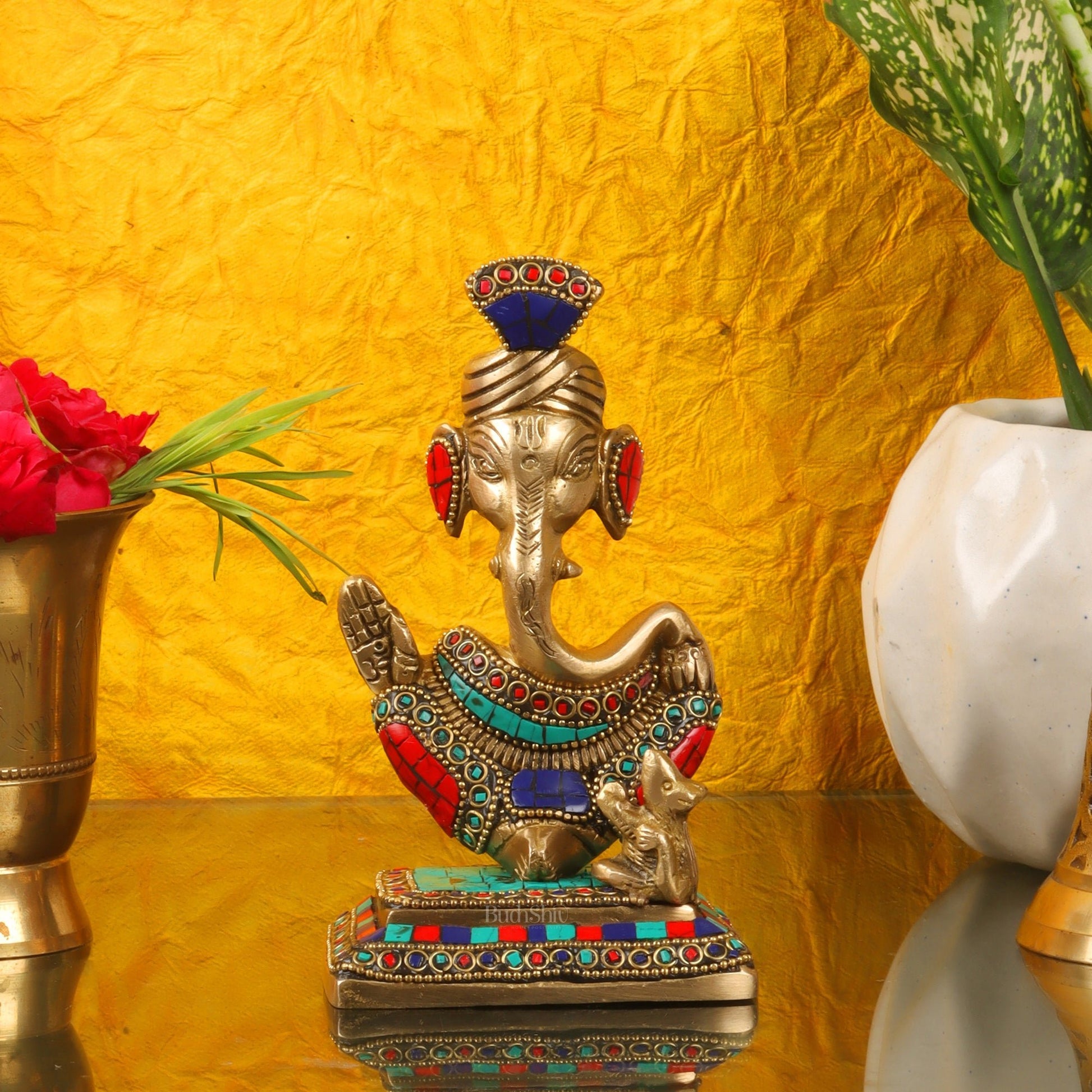 Brass Abstract Modern Pagadi Turban Ganesha 6" Perfect Gift - Stonework | BudhShiv - Budhshiv.com