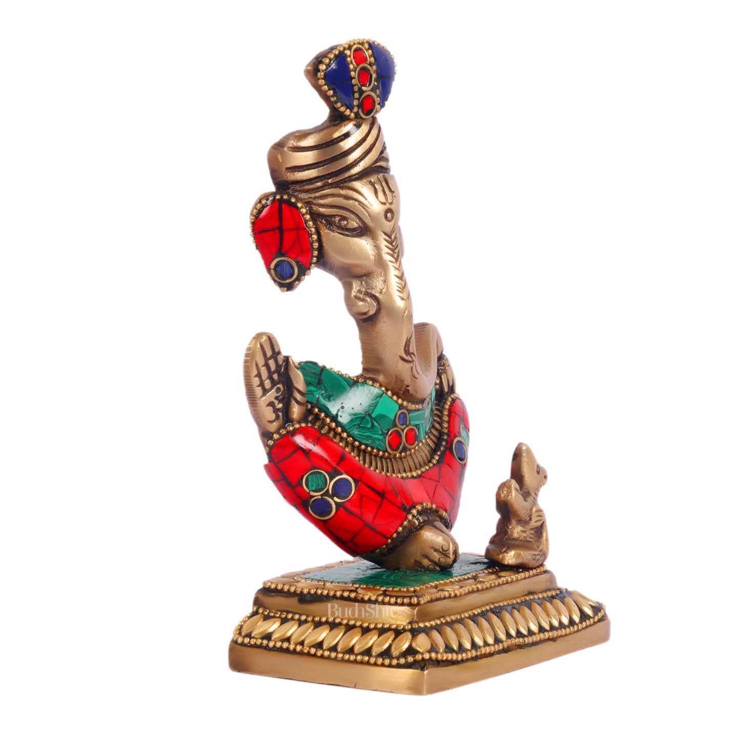 Brass Abstract Modern Pagadi Turban Ganesha 6" Perfect Gift with Natural Stone Decoration - BudhShiv - Budhshiv.com