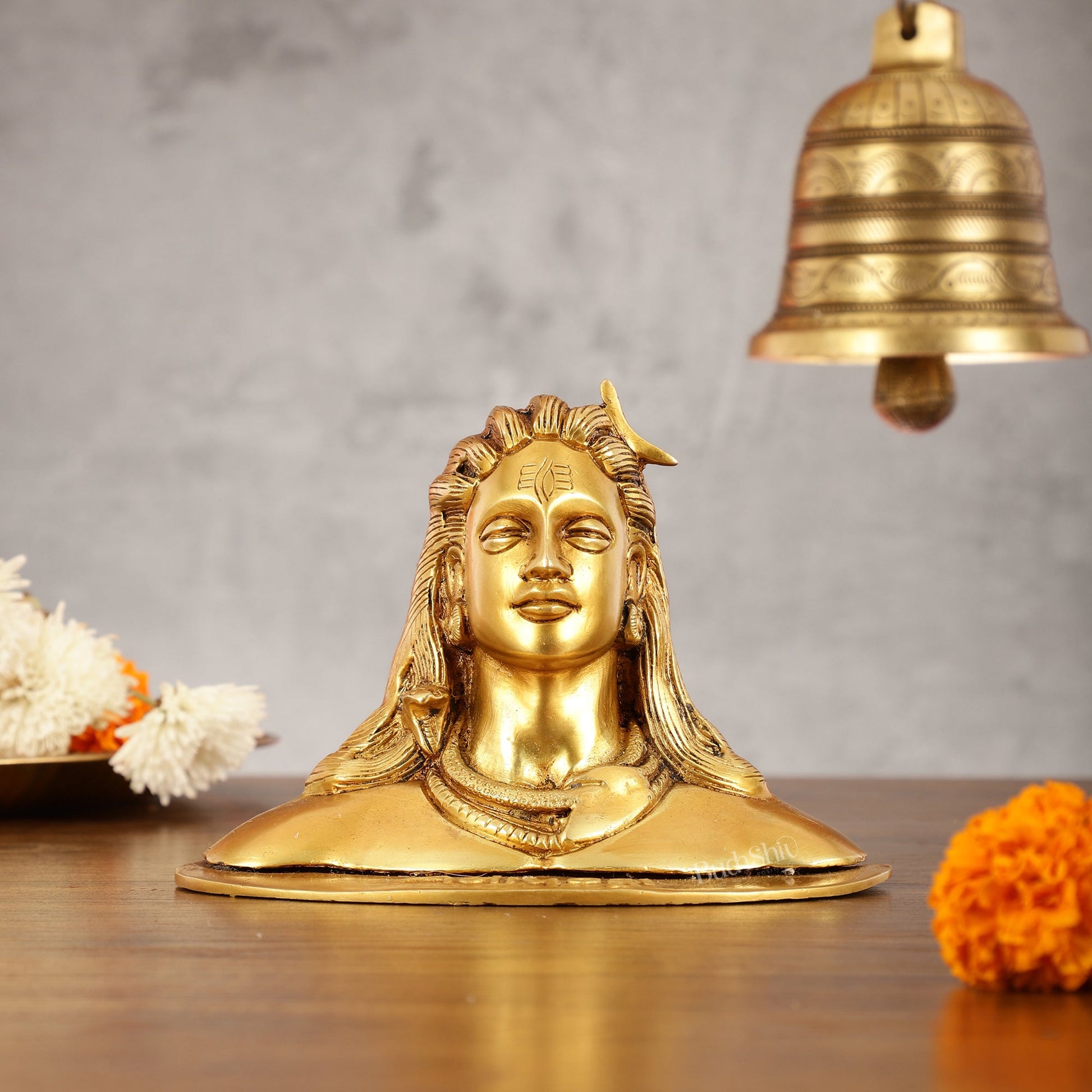 Brass Adiyogi Lord Shiva Bust Idol - 4.5 Inch - Budhshiv.com