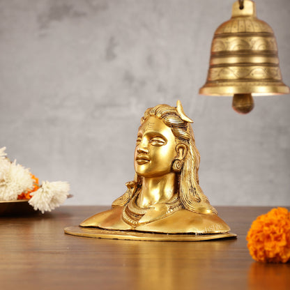 Brass Adiyogi Lord Shiva Bust Idol - 4.5 Inch - Budhshiv.com