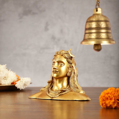 Brass Adiyogi Lord Shiva Bust Idol - 4.5 Inch - Budhshiv.com