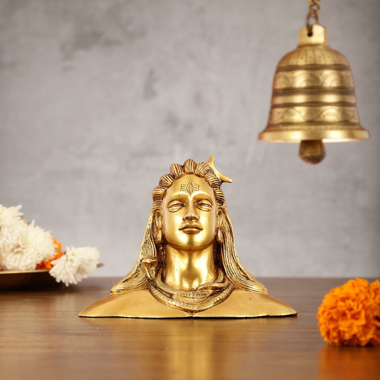 Brass Adiyogi Lord Shiva Bust Idol - 4.5 Inch - Budhshiv.com