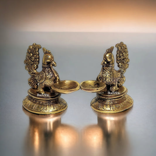 Brass Annam Lamps with Engraved Base | BudhShiv - Budhshiv.com