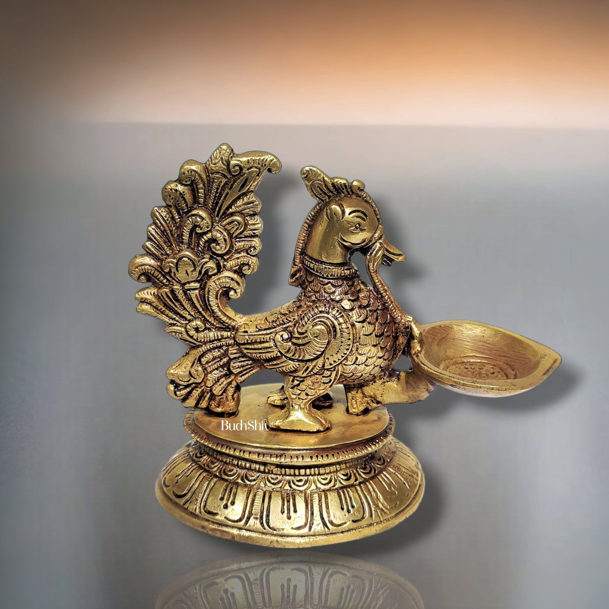 Brass Annam Lamps with Engraved Base | BudhShiv - Budhshiv.com