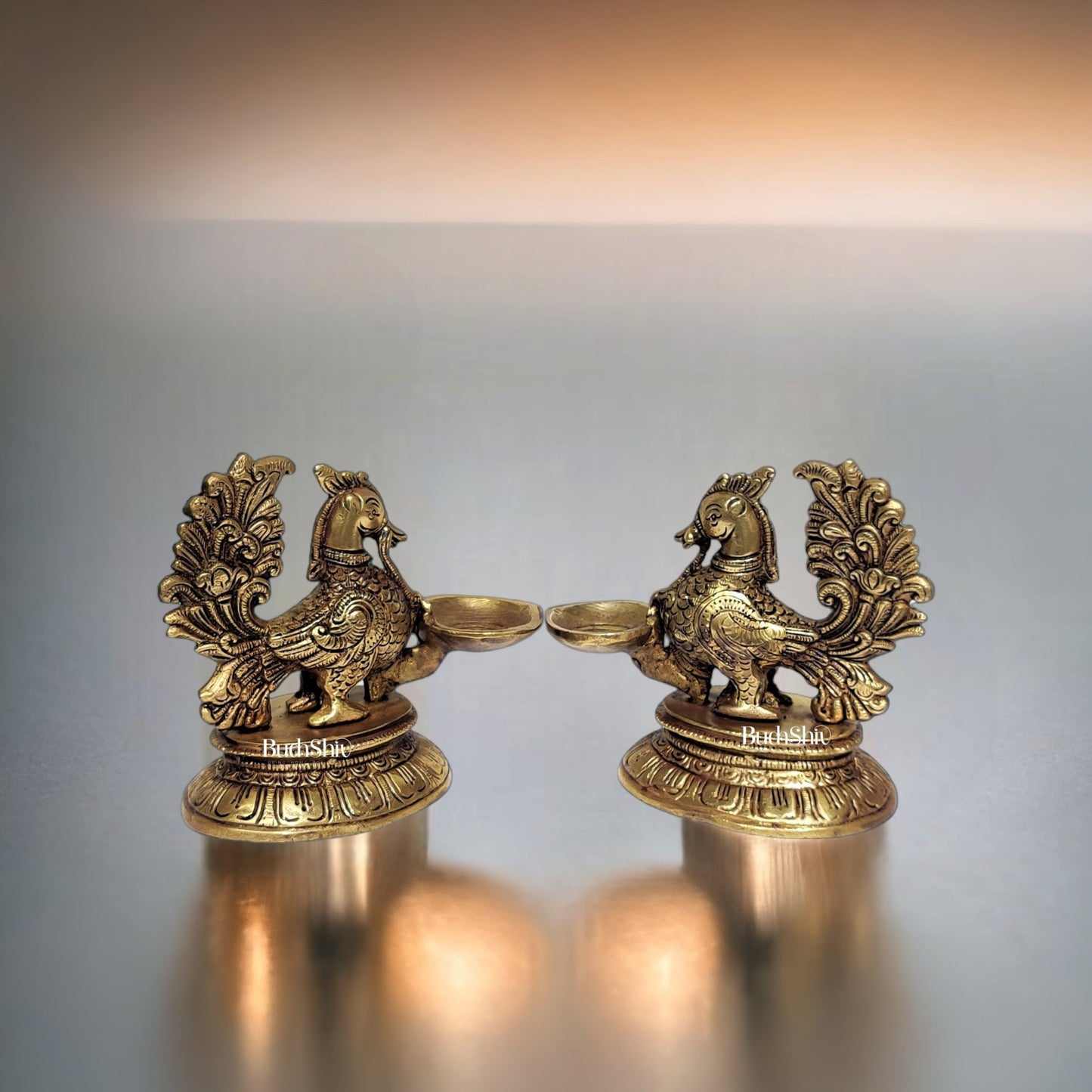 Brass Annam Lamps with Engraved Base | BudhShiv - Budhshiv.com