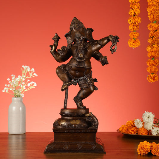 Brass Antique Brown Dancing Ganesha Statue - 15 Inch - Budhshiv.com