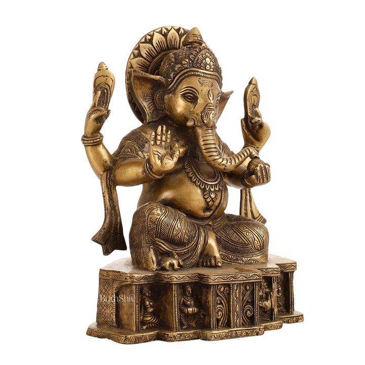 Brass Antique Finish Lord Ganesha Statue | 12-inch - Budhshiv.com